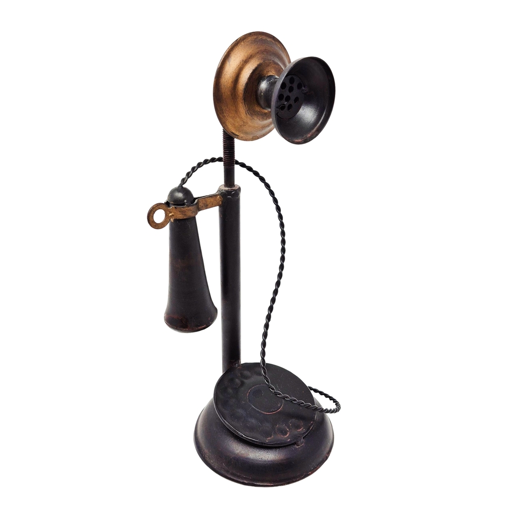 Vintage Style Metal Telephone Sculpture Decor Industrial Rustic Accent